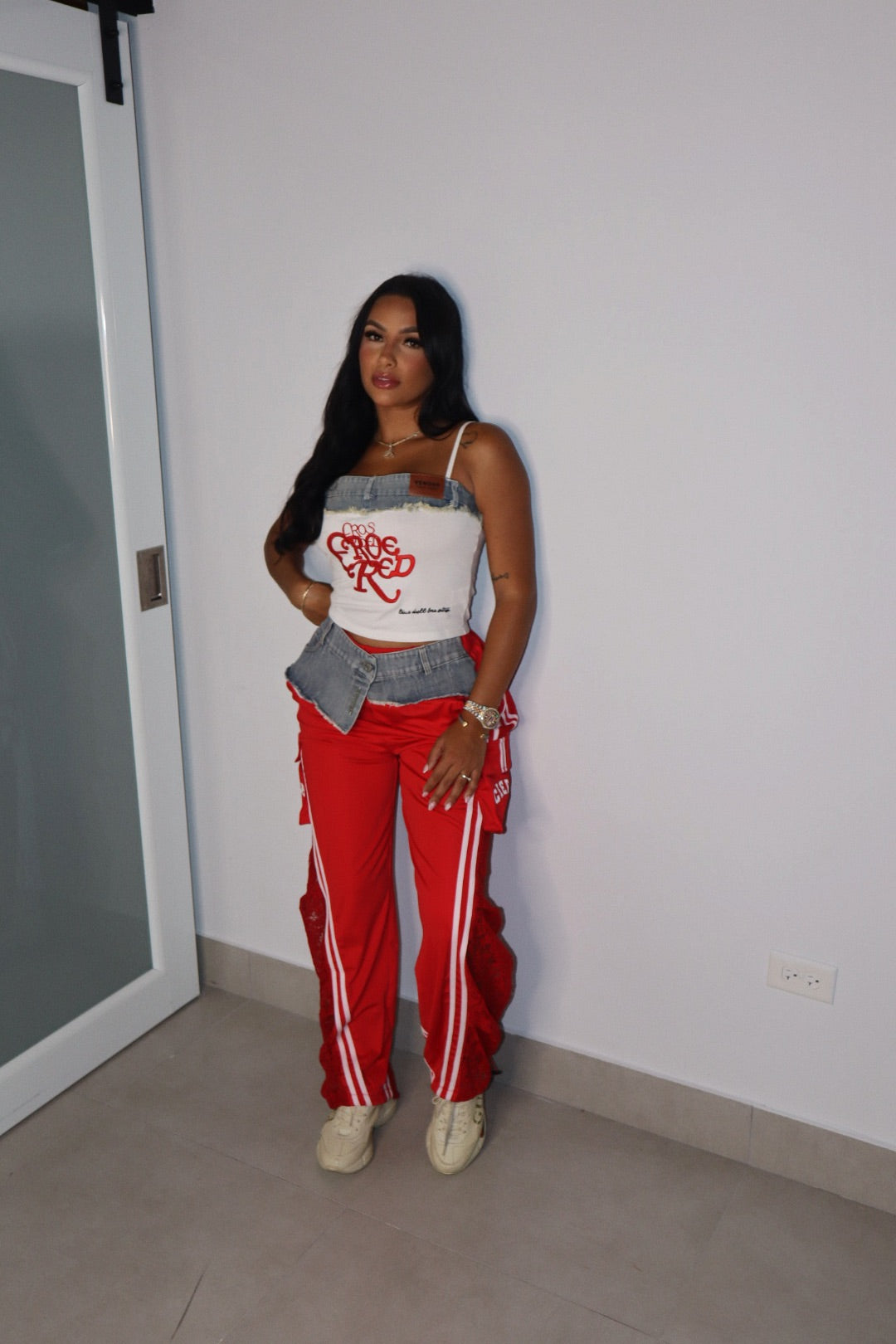 RED AND DENIM TUBE TOP