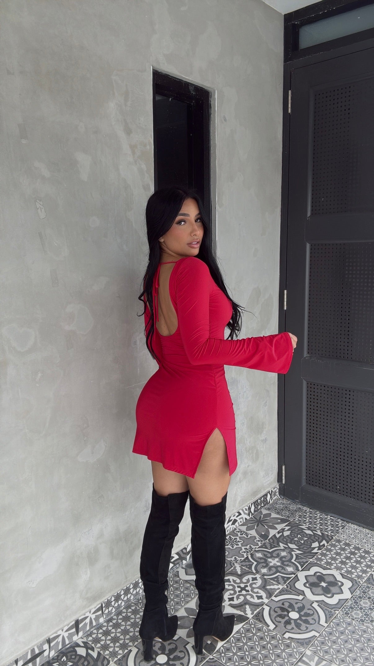 LONG SLEEVE RED MINI DRESS