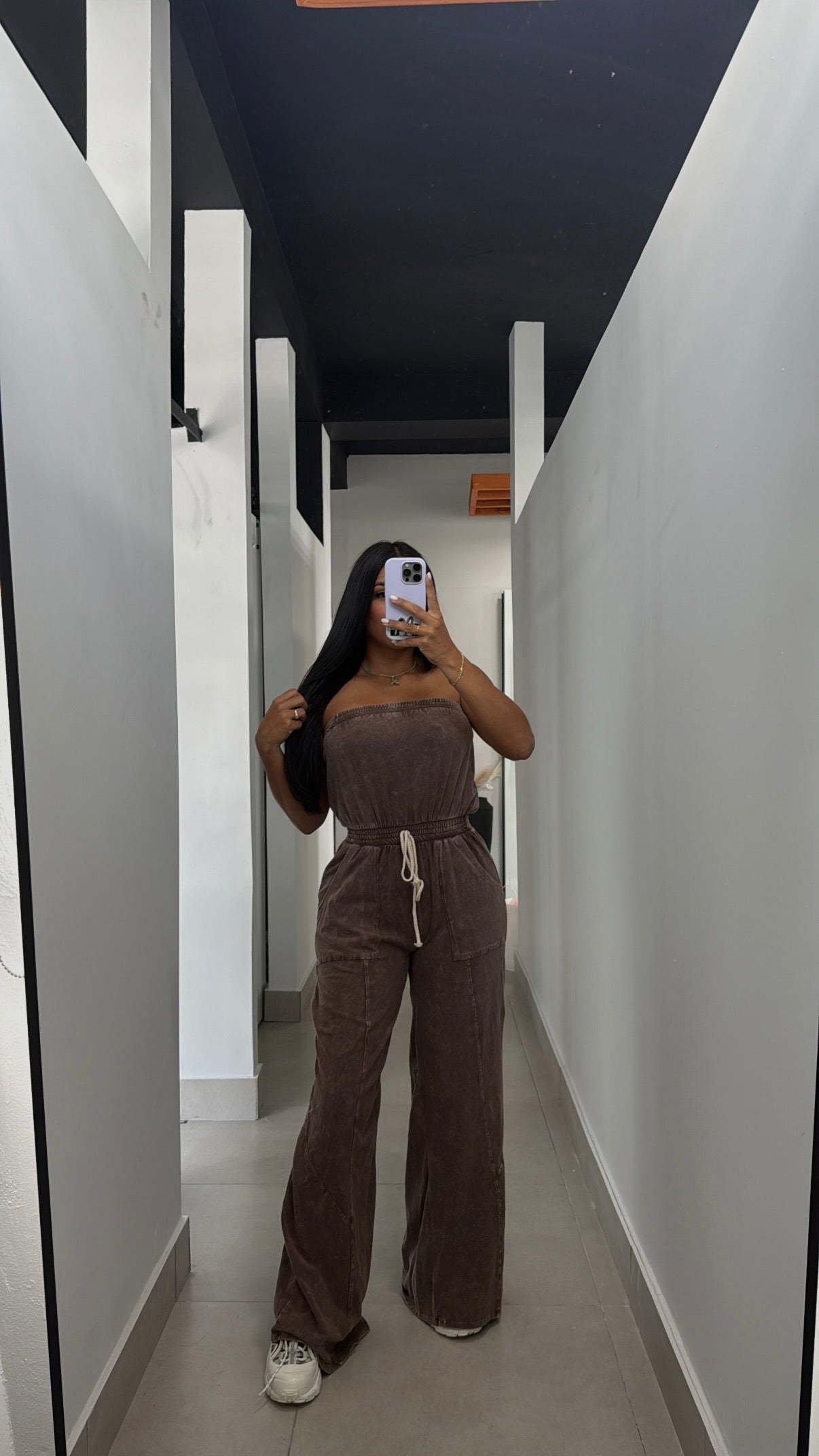 BROWN WASHED JUMPSUIT