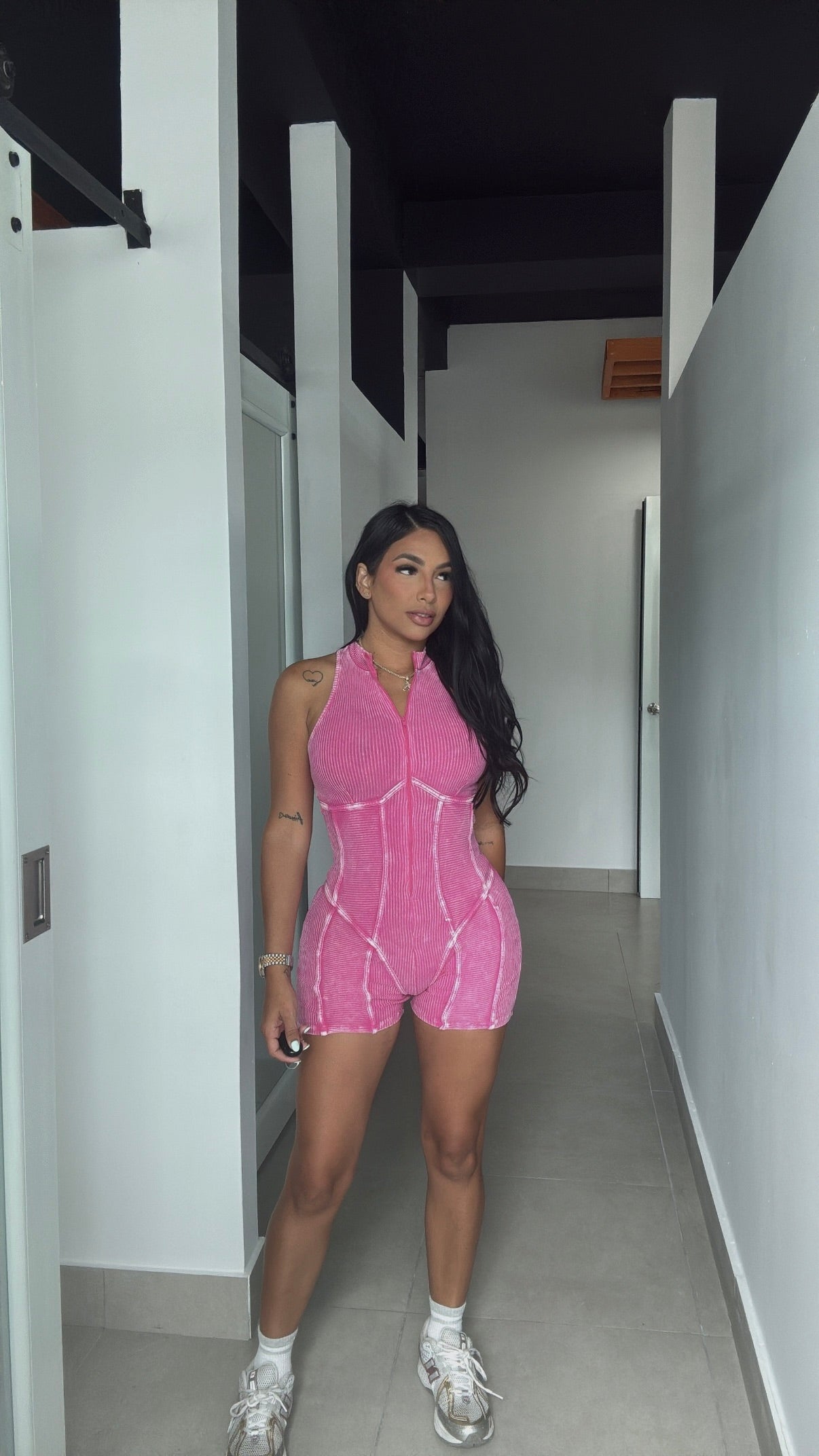 HOT PINK MINERAL ROMPER