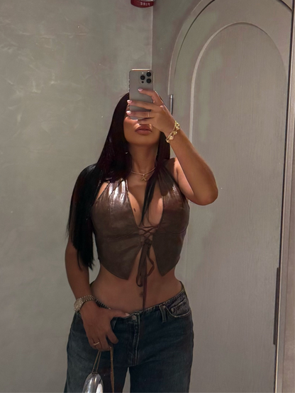 Leather brown top
