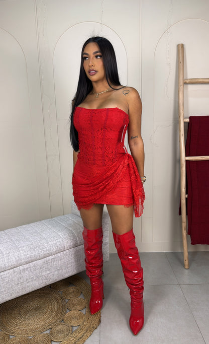 RED MESH MINI DRESS
