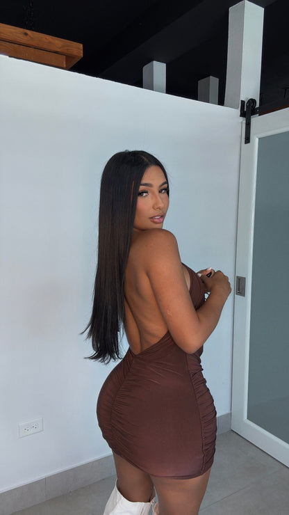 BROWN SEXY MINI DRESS