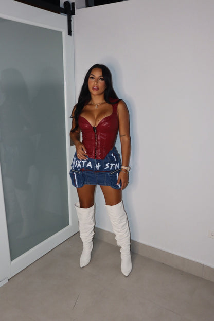 WINE LEATHER TOP