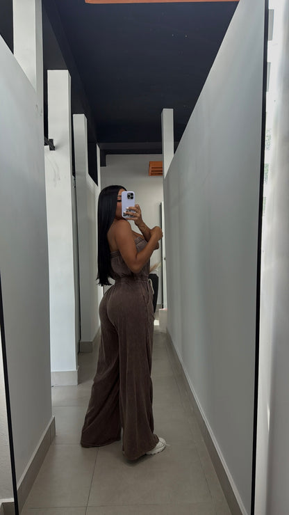 BROWN WASHED JUMPSUIT
