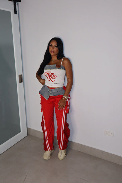 RED AND DENIM TUBE TOP