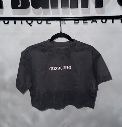 GUZYGANG CROP TOPS 🐰 (gray with pink logo)