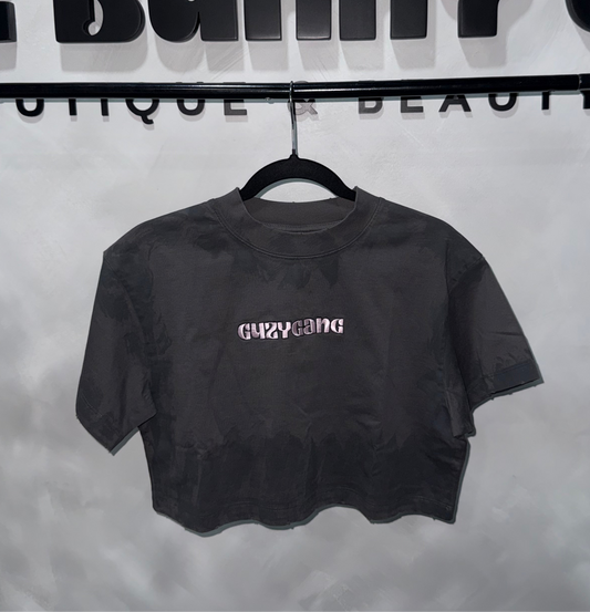 GUZYGANG CROP TOPS 🐰 (gray with pink logo)