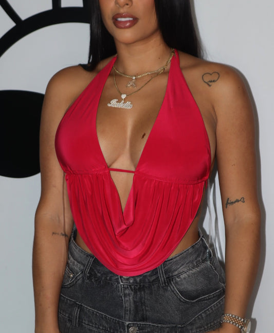 VIBRANT RED HALTER TOP