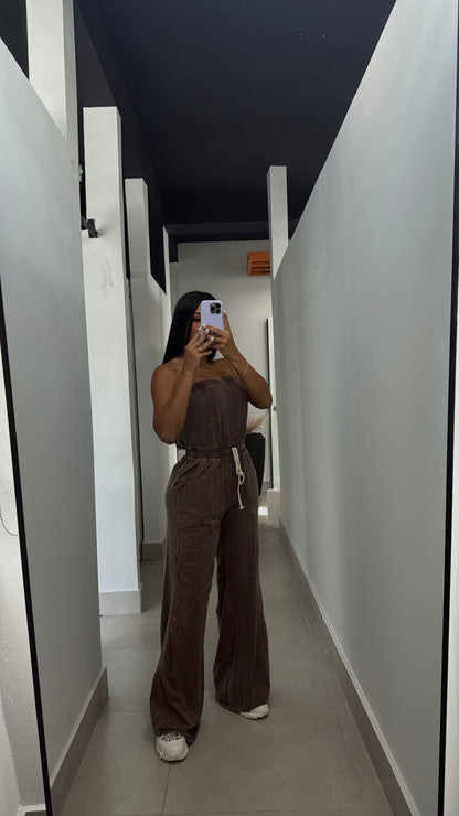 BROWN WASHED JUMPSUIT