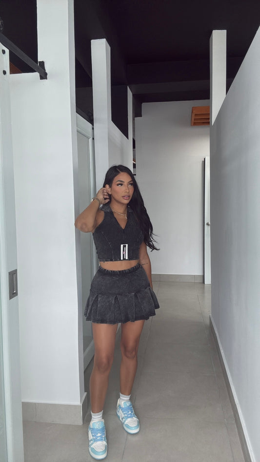BLACK MINERAL SKIRT SET