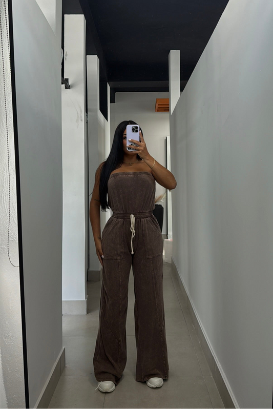 BROWN WASHED JUMPSUIT