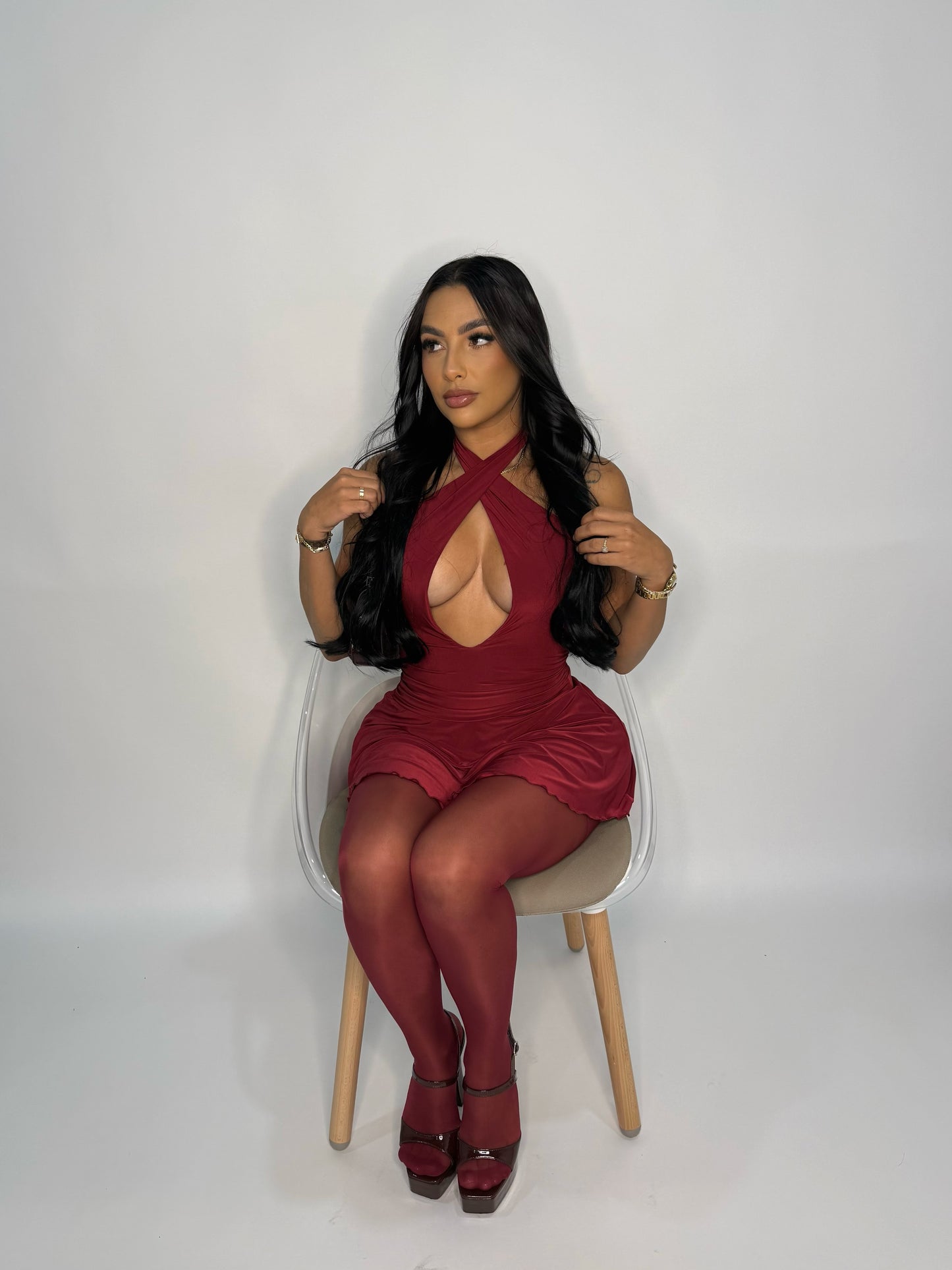 PATRICIA BURGUNDY HALTER MINI