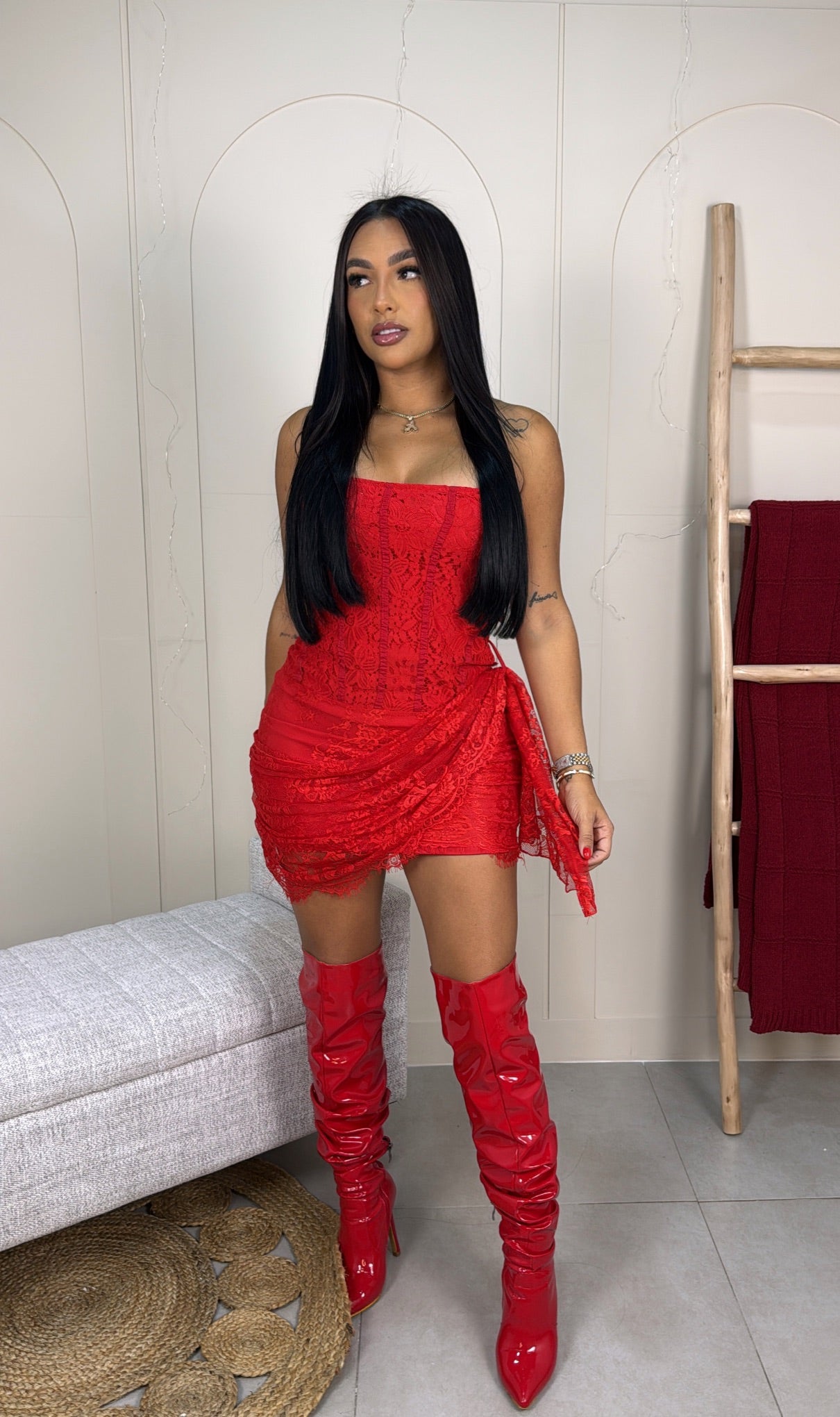 RED MESH MINI DRESS
