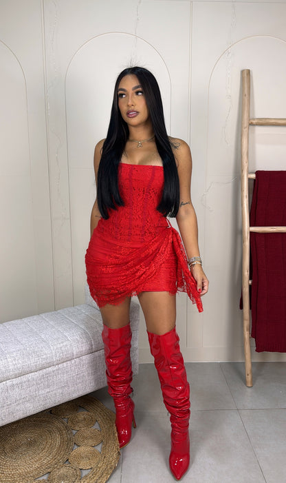 RED MESH MINI DRESS