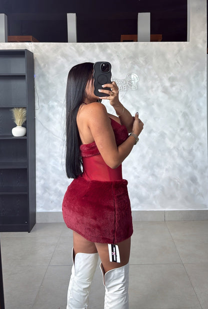 FLUFFY RED MINI DRESS