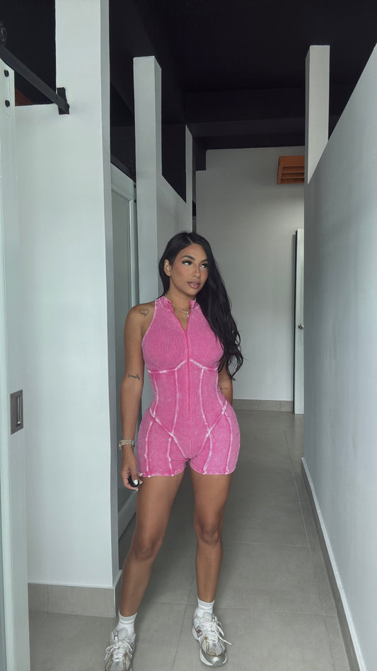 HOT PINK MINERAL ROMPER